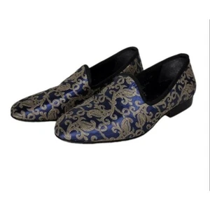 Stacy Adams Venice Damask Blue Gray Jacquard Smoking Slipper Loafer Men's Sz 8.5 - Picture 1 of 10
