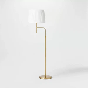 Adjustable Floor Lamp Brass Iron with Pleated Shade - Threshold designed with - Picture 1 of 5