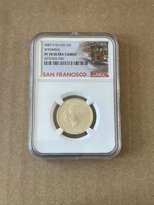 2007-S Silver Proof Wyoming State Quarter NGC PF70 UCAM Trolley - Image 1 of 2