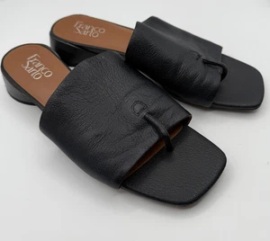 Franco Sarto Sandals Womens Black Leather Slip On Toe Loop Block Heel Shoes 10M - Picture 1 of 6