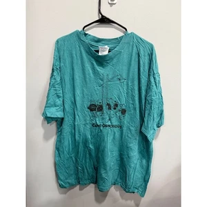 Vintage Hanes Beefy-T Cahis Obnoxious Graphic T-Shirt Teal Cat Lover XXL - Picture 1 of 4