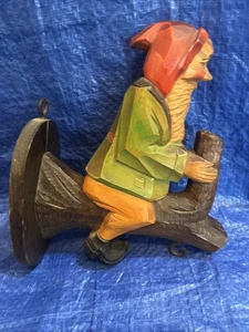 Vintage Black Forrest Troll Gnome Wooden Sculpture HAT RACK Rare Anti Style Or - Picture 1 of 6