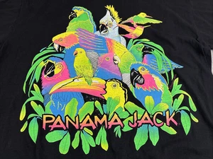 Camisa Panama Jack Vintage Años 80 Para Hombre Talla Única XL Negra Neón Loros Puntada Única - Imagen 1 de 11