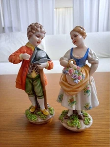 Antique Luigi Fabris Porcelain Lace Figurine Doll Male female couple - Picture 1 of 9