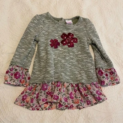 Nannette Kids size 6 Mixed Material Floral Ruffle Boho Girly Long Sleeve Top - Image 1 of 4