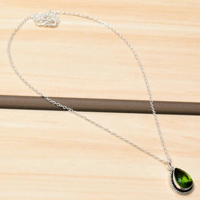 Chrome Diopside Gemstone Pendant Necklace 925 Sterling Silver Chain Jewelry - Image 1 of 4
