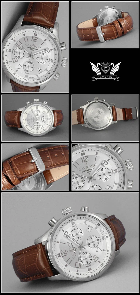 CAVADINI Skymaster Herrenuhr Chronograph Edelstahl CV-1042 sportlich braun  - Bild 1 von 1