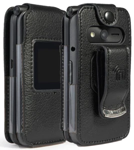 Black Vegan Leather Case with Belt Clip for Kazuna/Freetel Verizon eTalk Phone - Picture 1 of 9