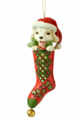 Jim Shore Country Living DOG IN STOCKING HANGING ORNAMENT 6007450 NEW IN BOX