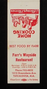 1960s Farr's Wayside Restaurant Best Food 1512 Greensboro Ave. Tuscaloosa AL MB - Imagen 1 de 2