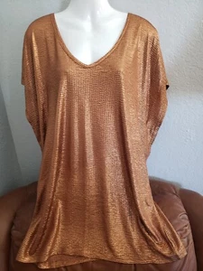 Ladies SEVEN7 Shiny Copper Cap Slv Textured Top, size XL - Picture 1 of 2