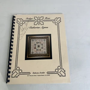 Catherine Agnes Cross Stitch Embroidery Sampler Indigo Rose signed by artist - Picture 1 of 4