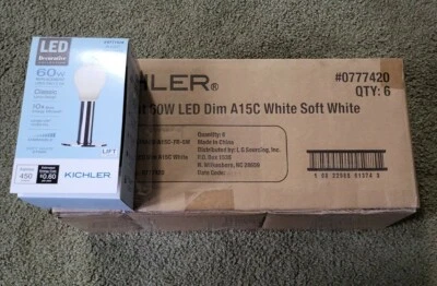 Kichler LED 60W Bulb A15C Candelabra Base / 2700K Soft White case.  (qty 6) - Image 1 of 2