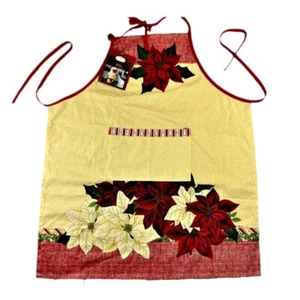 NEW WITH TAGS Christmas Holiday Poinsettia Apron Trim A Home Yellow Red Green - Imagen 1 de 9