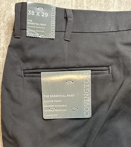 NWT Men’s New COVINGTON "THE ESSENTIAL Dress PANTS Classic Fit Black 38x29 - Picture 1 of 3