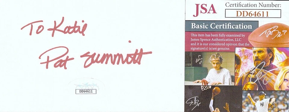 PAT SUMMITT Signed Autograph 3x5 Index Card JSA COA UT Lady Vols Basketball - Image 1 of 1