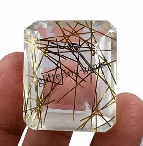 199 CT Top Quality Golden Rutilated Quartz IGL Certified Emerald Cut Gemstone SA - Picture 1 of 8