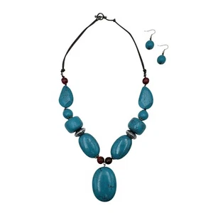 Collar de madera graduado grueso de cuentas grandes multifacético collar conjunto de joyas - Imagen 1 de 2