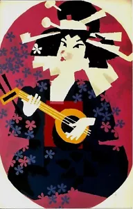 Original Vintage Poster JAPAN GEISHA MUSIKER um 1950 - Bild 1 von 1