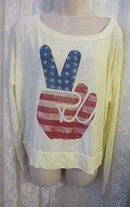 BIRD & VINE Los Angeles Tee Shirt Peace Sign Yellow Long Sleeve NEW Stars Stipe - Picture 1 of 3