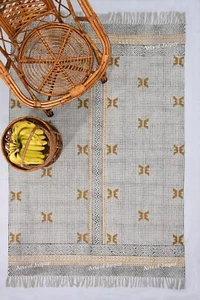 Tappeto indiano Dhurrie in cotone stampato a blocco a mano, tappeto personalizzato tappeto soggiorno, 6 x 8 piedi - Foto 1 di 9