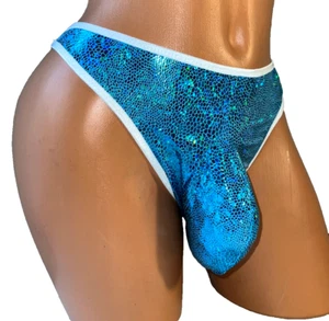 TEAL SHINY BRAZILIAN HUGGER BIKINI SISSY POUCH PANTIES XDRESS MEN TRAN 28-42 M L - Picture 1 of 3