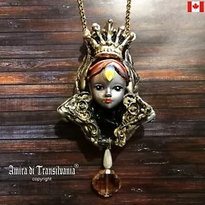 Jewelry Woman Necklace Pendant Victorian Style Princess Charm Doll Head Crystal - Picture 1 of 24