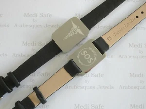 GENUINE MEDI-SAFE LADIES SOS BRACELET BLACK LEATHER /STAINLESS STEEL TALISMAN - Picture 1 of 6