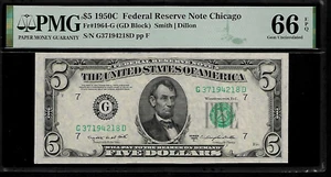 US 5 Dollars 1950C PMG 66 EPQ UNC Fr #1964-G FRN Chicago - Picture 1 of 4