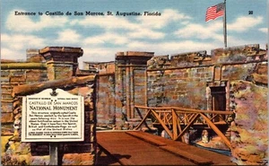 Postal de lino Entrada al Castillo de Marcos San Agustín Florida - Imagen 1 de 2