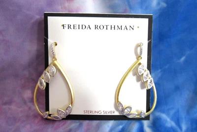Brincos de prata esterlina folheados a ouro 14kt FREIDA ROTHMAN Fleur Teardrop novos com etiquetas - Imagem 1 de 4