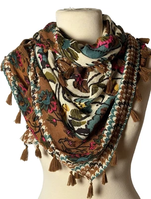 Spartina 449 Eliza Floral Scarf Linen blend tassel Shawl Wrap Equestrian Preppy - Image 1 of 4