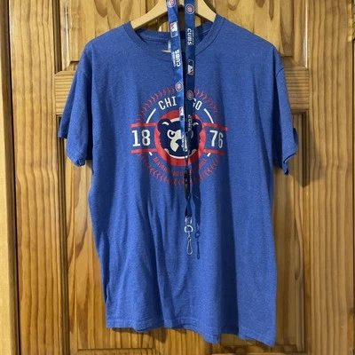 Chicago Cubs Shirt Mens Size Large Blue Short Sleeve Baseball & Lanyard Lot - Image 1 of 4