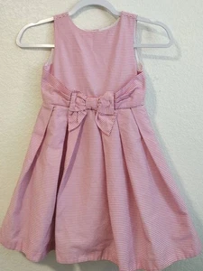 Janie And Jack Berry Pink Girls Dress Size 5 Striped Tulle Bow Birthday White  - Picture 1 of 10
