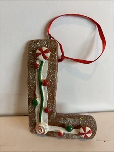 "Adorno de Navidad vintage galleta pan de jengibre letra L caramelo inicial 3 1/2""" - Imagen 1 de 4