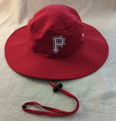 Pittsburgh Pirates Red Bucket Logo Hat The Game Chin Strap Embroidered Cap RARE - Image 1 of 4