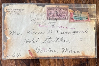 USA 1930 Salvaged Air Mail Aircraft Crash Cover Boston Mass 10c Special Delivery - Image 1 of 4
