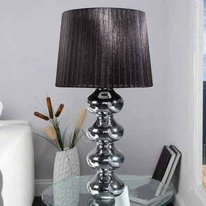 Lampada Da Tavolo 50Cm Design Moderno Nero Cromo Elegante - Foto 1 di 6