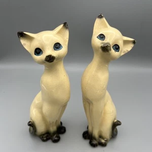Vintage Set of 2 Siamese Cats Japan 8” MCM Kitsch Pair *Has A Repair* - Picture 1 of 12