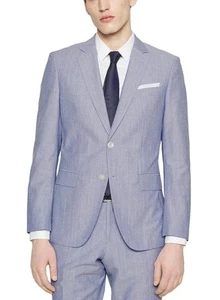 Hugo Boss Mens Hutson Cotton Wool Slim Fit Suit Jacket 38 Regular Navy NWT $595 - Picture 1 of 7