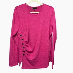 DG2 Diane Gilman Pink Ruched Side Button Knit Top XL Soft Stretchy Long Sleeve - Picture 1 of 6
