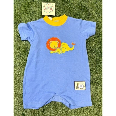 Vintage Y2K Small Steps Creeper Romper Boys Size 0-3 Months Blue Yellow Lion  Foto 1 de 4