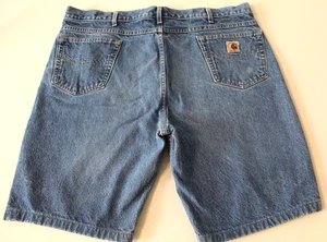 VTG Y2K CARHARTT B170 DST Denim Jean LEATHER PATCH Shorts Size 42x11 UNION MADE - Picture 1 of 14