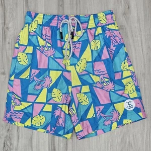 Uzzi Swim Trunks Youth Boys Small Colorful Pink Blue Palm Trees Beach Shorts - Picture 1 of 16