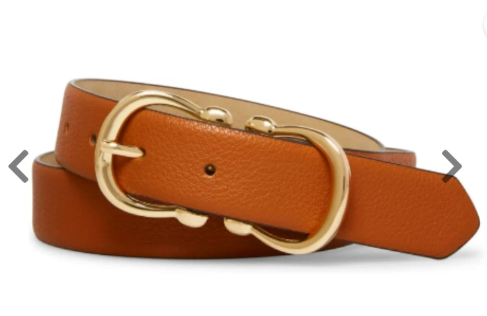 Cinturón Steve Madden Mujer Marrón Coñac Doble Hebilla Dorada con Logo, Talla Mediana Foto 1 de 4
