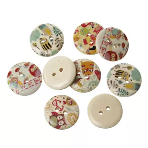 Sexy Sparkles 10 Pcs Wood Round Scrapbooking Sewing Buttons Owl Painting Pattern - Picture 1 of 3