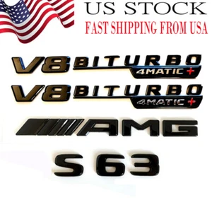 GLOSS BLACK S63+AMG+V8 BITURBO 4MATIC+ BADGE FOR MERCEDES S CLASS W222/C217/A217 - Picture 1 of 8
