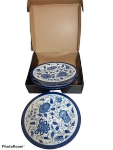 4 Vtg Bombay Co Floral Cobalt Blue and White Asian Garden Dinner Plate 10.75" - Picture 1 of 11