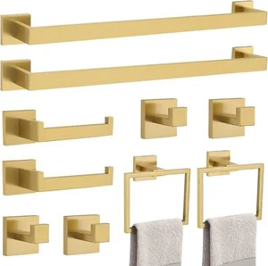 10-Piece Bathroom Hardware Accessories Set-Brushed Gold Towel Bar, Holder & Rack - Picture 1 of 7