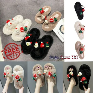 Women's Faux Fur Slides Fuzzy Fluffy Slippers Flat Indoor Outddor Soft Sandals - Picture 1 of 18